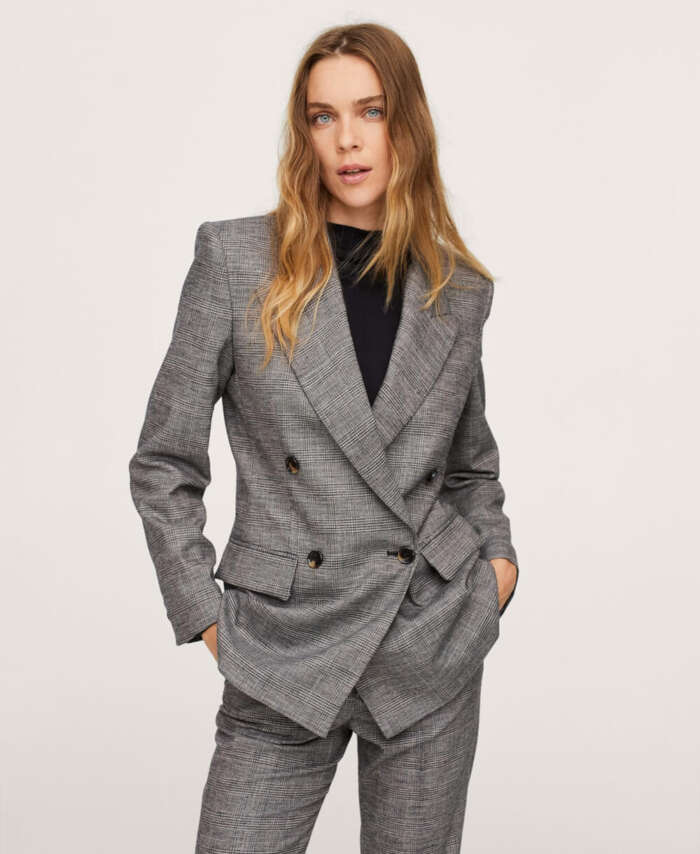 Check wool suit blazer